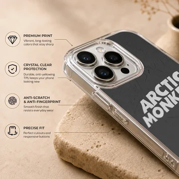 Arctic Monkeys bold typography phone case with black background — Info