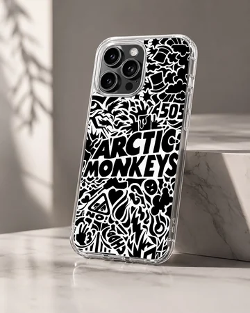 Black and white Arctic Monkeys design on phone case — Hero