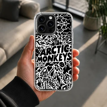 Black and white Arctic Monkeys design on phone case — Lifestyle