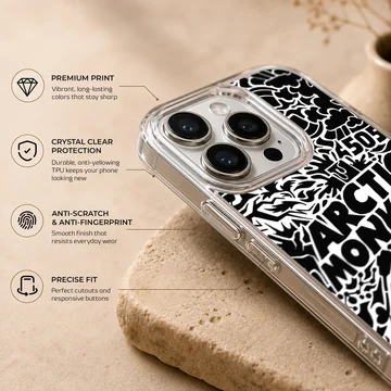 Black and white Arctic Monkeys design on phone case — Info