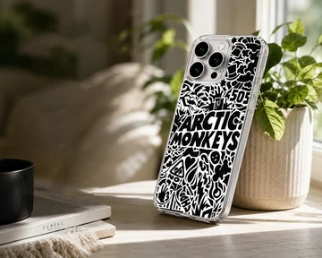 Black and white Arctic Monkeys design on phone case — Lifestyle