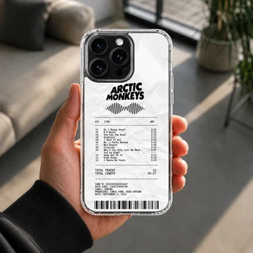 Arctic Monkeys concert setlist artwork on phone case — Lifestyle