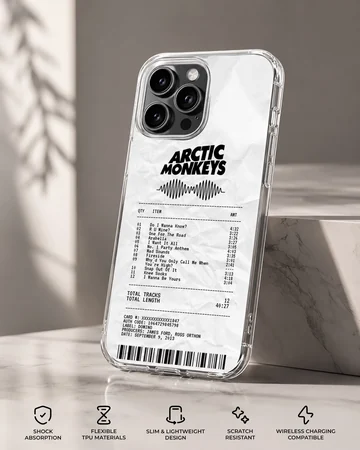 Arctic Monkeys concert setlist artwork on phone case — Specs