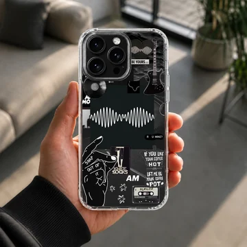 Collage of Arctic Monkeys elements in black and white on phone case — Lifestyle