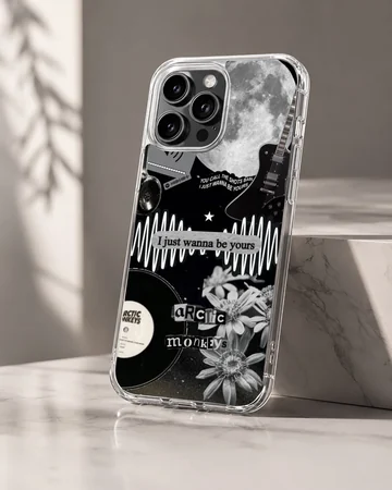 Arctic Monkeys themed design phone case with monochrome artwork — Hero