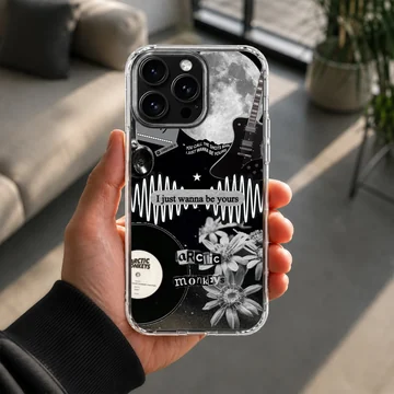 Arctic Monkeys themed design phone case with monochrome artwork — Lifestyle