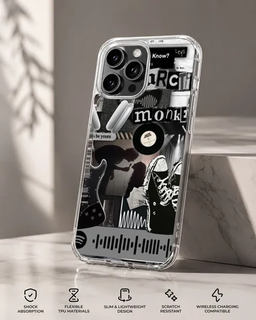 Arctic Monkeys themed phone case with edgy black and white artwork. — Specs