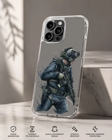 Army tactical soldier illustration on phone case — Specs