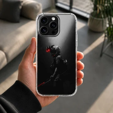 Stealth soldier in tactical gear with a red light phone case — Lifestyle