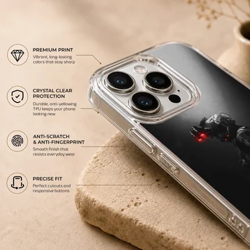 Stealth soldier in tactical gear with a red light phone case — Info