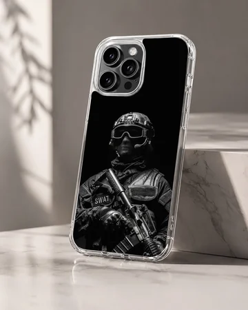 SWAT officer in black and white on Army theme phone case — Hero