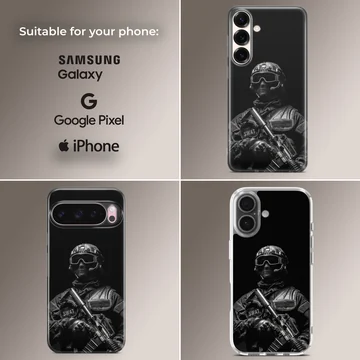 SWAT officer in black and white on Army theme phone case — Collage