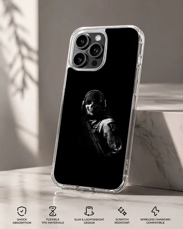 Army-themed phone case featuring a cinematic soldier portrait. — Specs