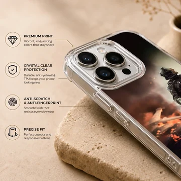 Army-themed phone case featuring soldier in action scene — Info