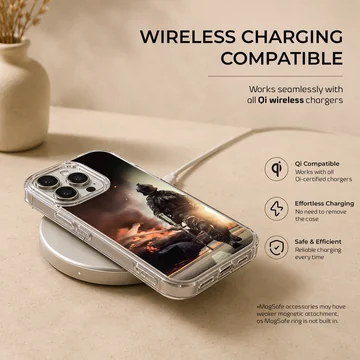 Army-themed phone case featuring soldier in action scene — Charging