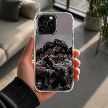 Army soldier in uniform with gear printed on phone case — Lifestyle