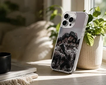 Army soldier in uniform with gear printed on phone case — Lifestyle
