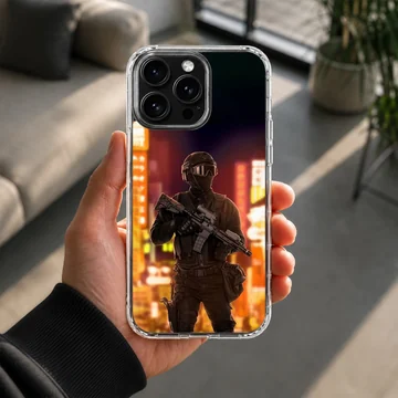 Army-themed phone case featuring urban night scene. — Lifestyle