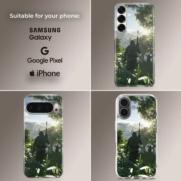 Army silhouette in jungle scene phone case — Collage