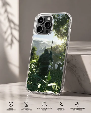 Army silhouette in jungle scene phone case — Specs