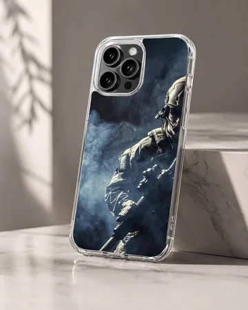 Dynamic military design with soldier on phone case — Hero