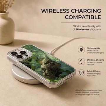 Dynamic forest scene with army silhouette on phone case — Charging