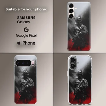 Digital illustration of an army trooper in dynamic colors on phone case — Collage