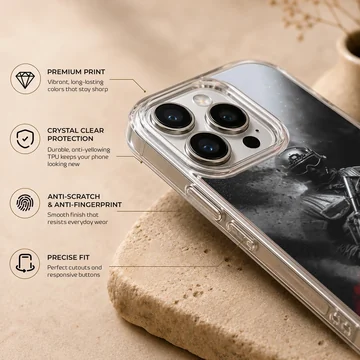 Digital illustration of an army trooper in dynamic colors on phone case — Info
