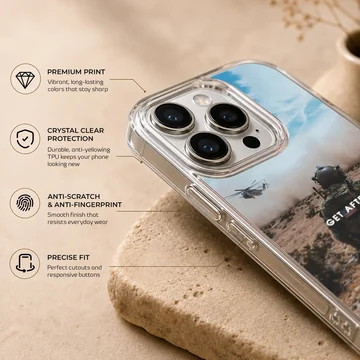 Military scene with soldier and helicopter, Army703 phone case — Info