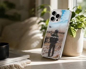 Military scene with soldier and helicopter, Army703 phone case — Lifestyle