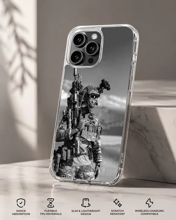 Photographic phone case featuring army soldier design — Specs