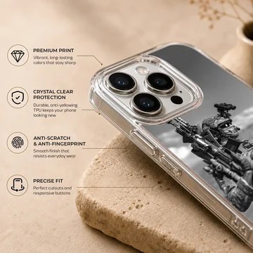 Photographic phone case featuring army soldier design — Info