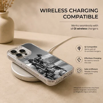 Photographic phone case featuring army soldier design — Charging