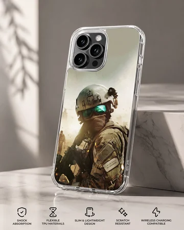 Army-themed phone case featuring a heroic soldier design — Specs