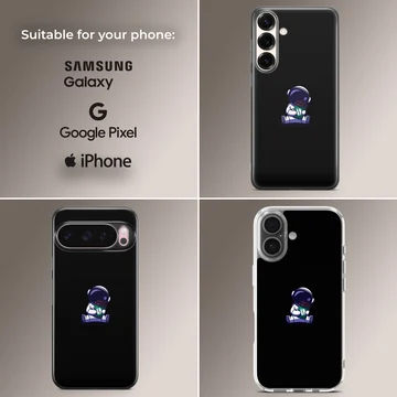 Astronaut design on a black background phone case. — Collage