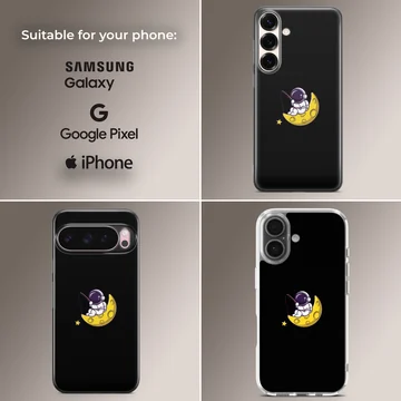 Astronaut sitting on a crescent moon, digital illustration phone case — Collage