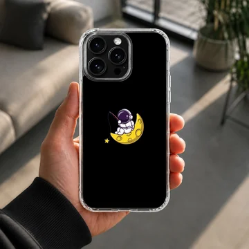Astronaut sitting on a crescent moon, digital illustration phone case — Lifestyle