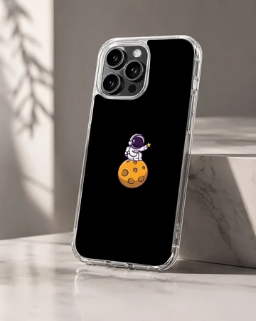 Astronaut on a moon with a star, black background phone case — Hero