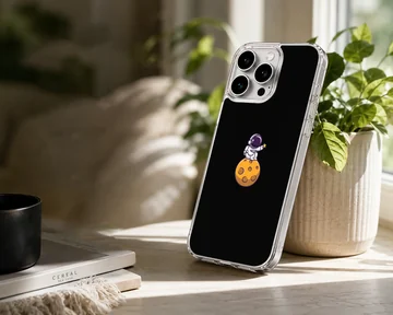 Astronaut on a moon with a star, black background phone case — Lifestyle