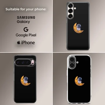 Astronaut on a crescent moon against black background phone case — Collage