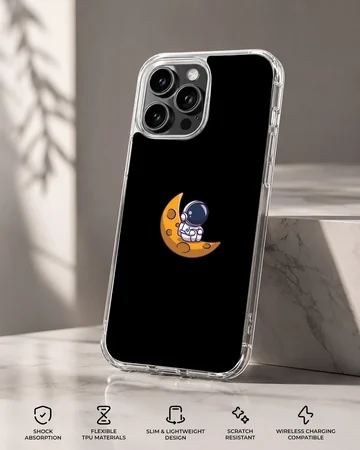 Astronaut on a crescent moon against black background phone case — Specs