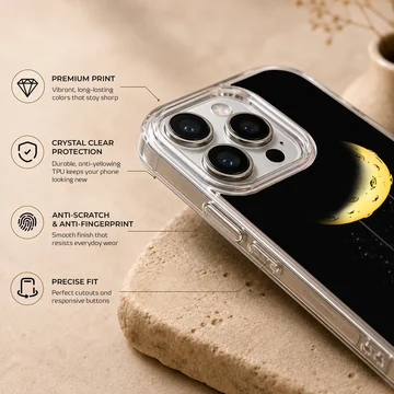 Astronaut swinging from crescent moon on phone case — Info