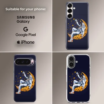 Astronaut floating in space on a phone case — Collage