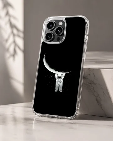 Astronaut reaching for the moon digital illustration phone case — Hero