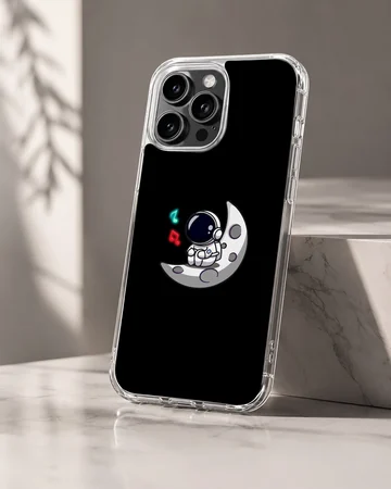 Astronaut floating on a moon with a black background phone case — Hero