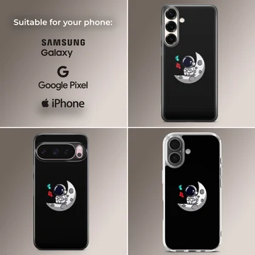 Astronaut floating on a moon with a black background phone case — Collage