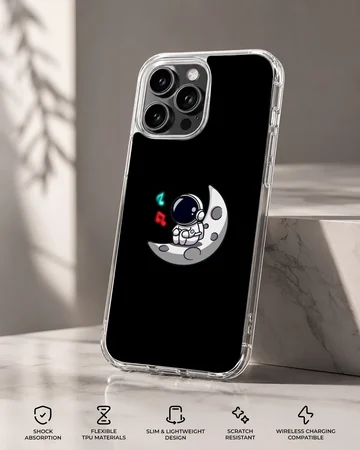 Astronaut floating on a moon with a black background phone case — Specs