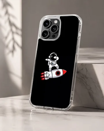 Astronaut on rocket ship digital illustration phone case — Hero