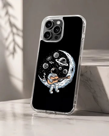 Astronaut playing guitar surrounded by planets on a phone case — Hero