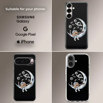 Astronaut playing guitar surrounded by planets on a phone case — Collage